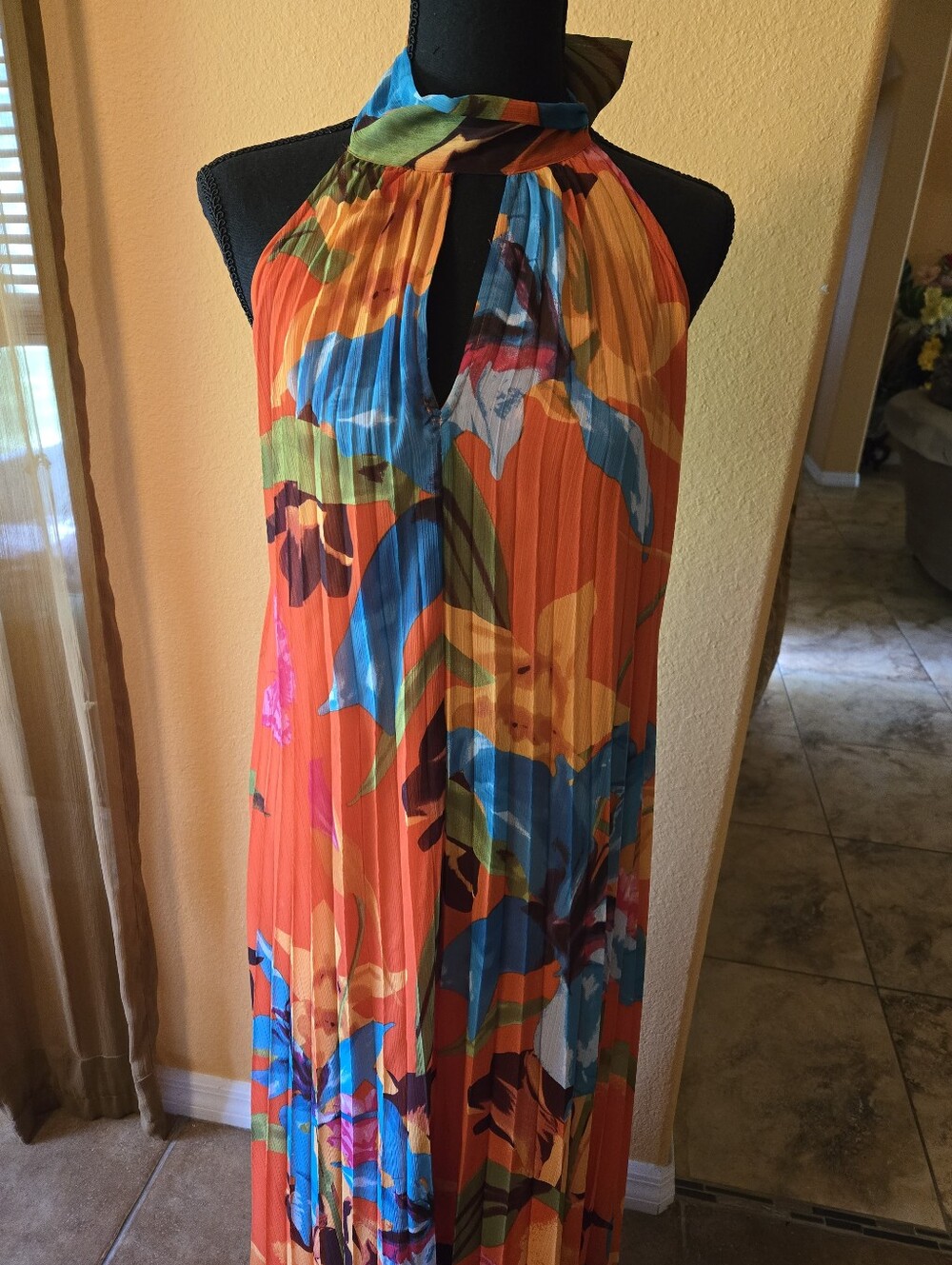 INC International Concepts Orange Floral Halter Maxi Dress